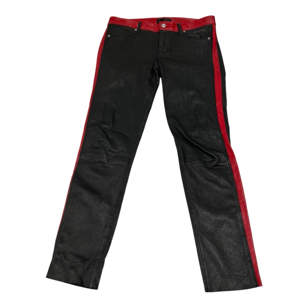 R+A Ryland 2 Tone 100%‎ Lambskin Leather Mid Rise Skinny Pants Jeans Women Sz 28